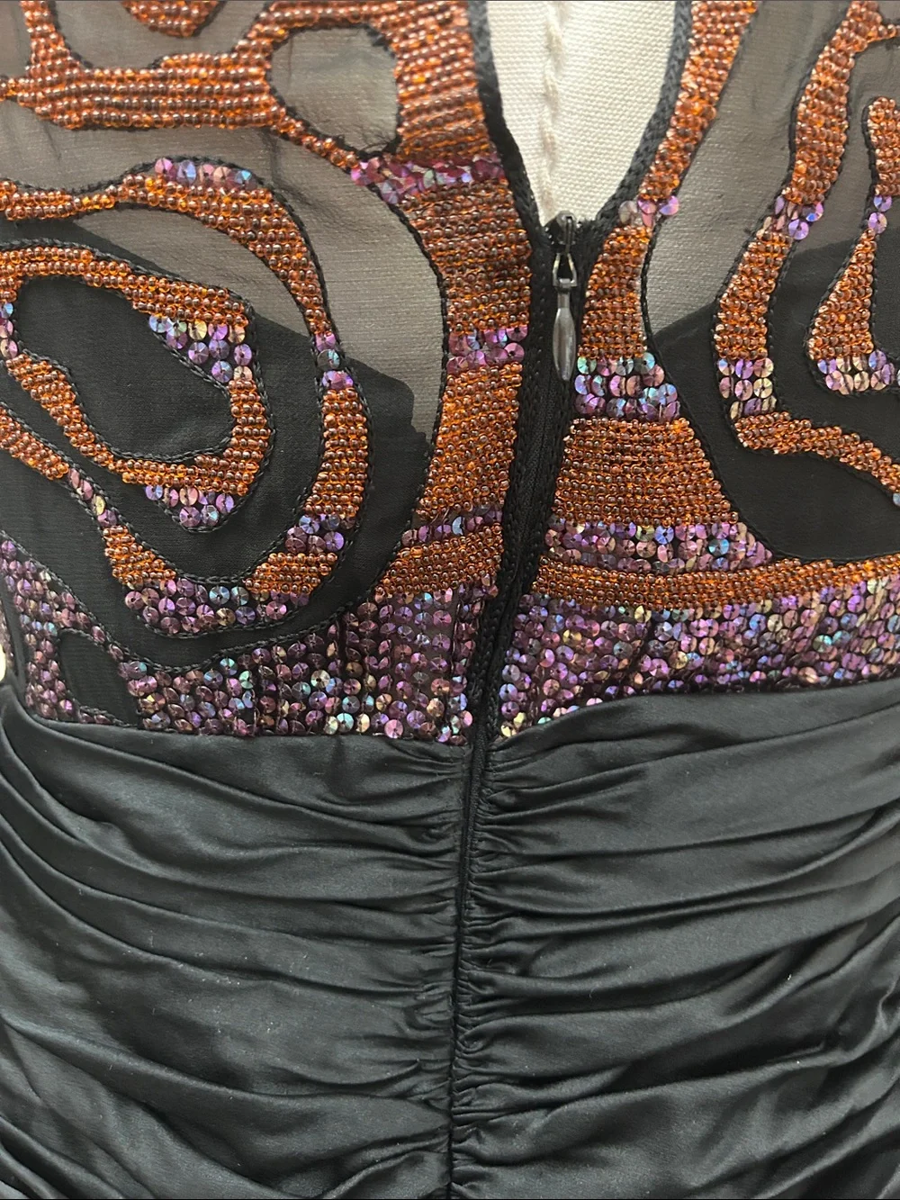 VTG  Neil Bieff Sequin beaded top maxi taffeta tulle lined cocktail opera dress